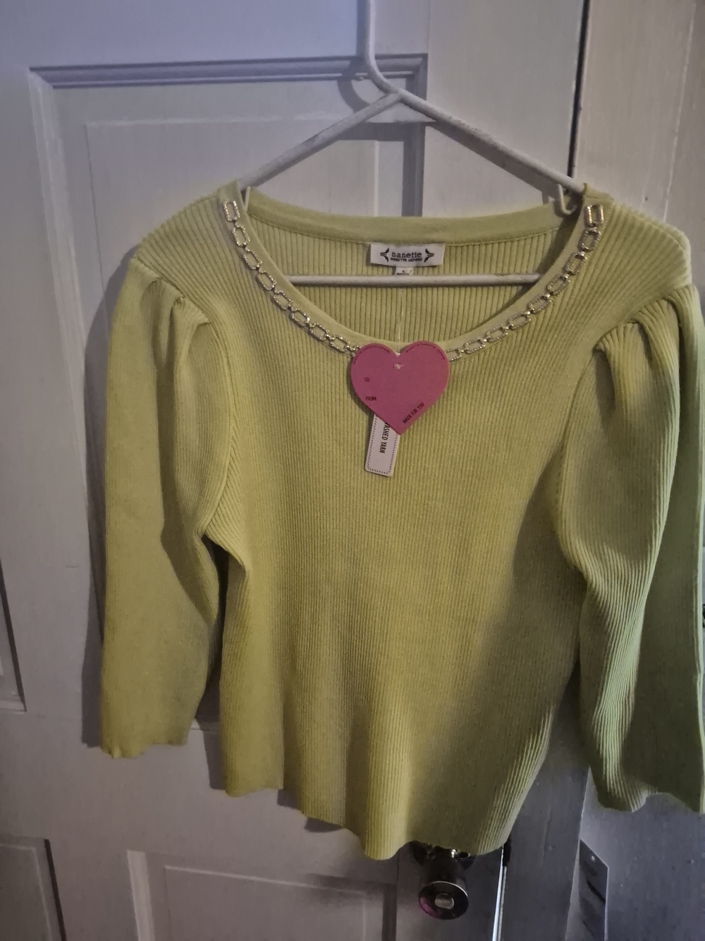 Nanette Lepore Lime Green Ribbed Sweater with Chain Detail